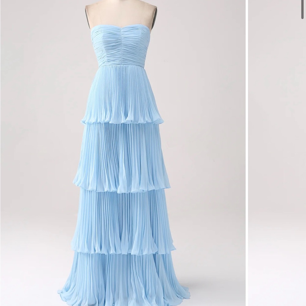 Wedtrend Sky Blue A-Line Sweetheart Tiered Floor Length Chiffon Dress